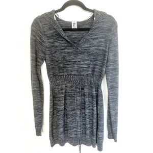 Roxy Women's Size M Gray Knit Hoodie Sweater Pullover Tunic Boho‎ Beachy Casual
